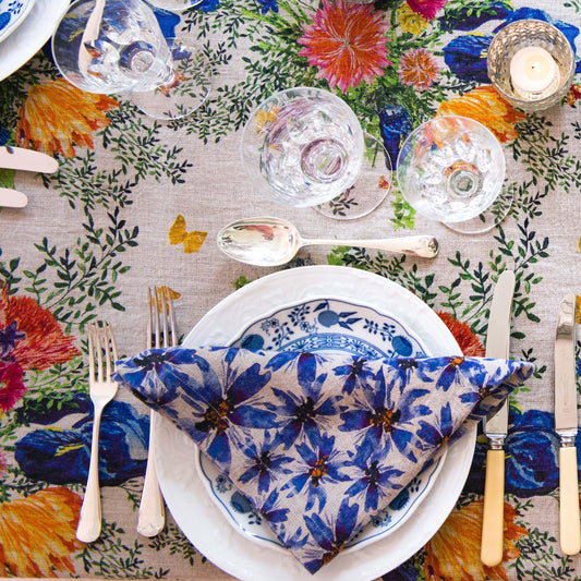 6 Organic Linen Napkins in Blue Harem