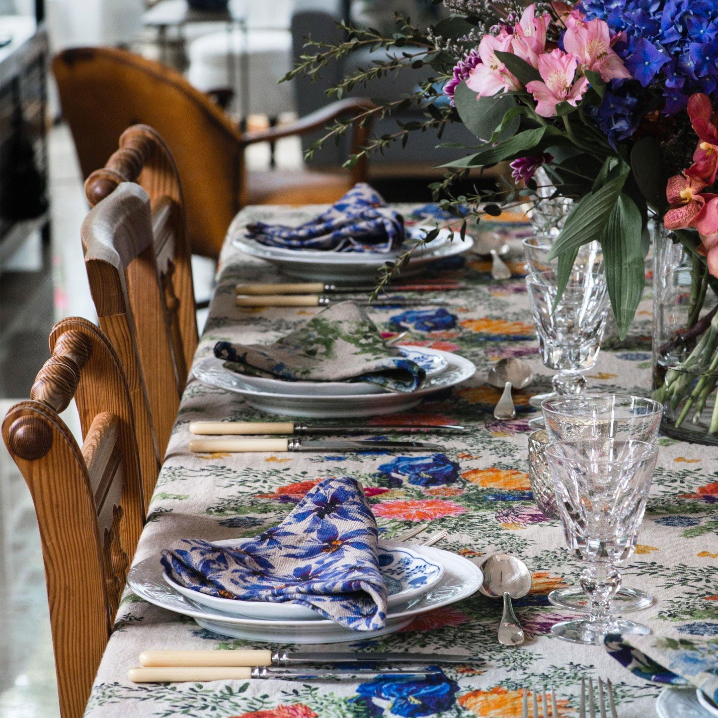 6 Organic Linen Napkins in Blue Harem