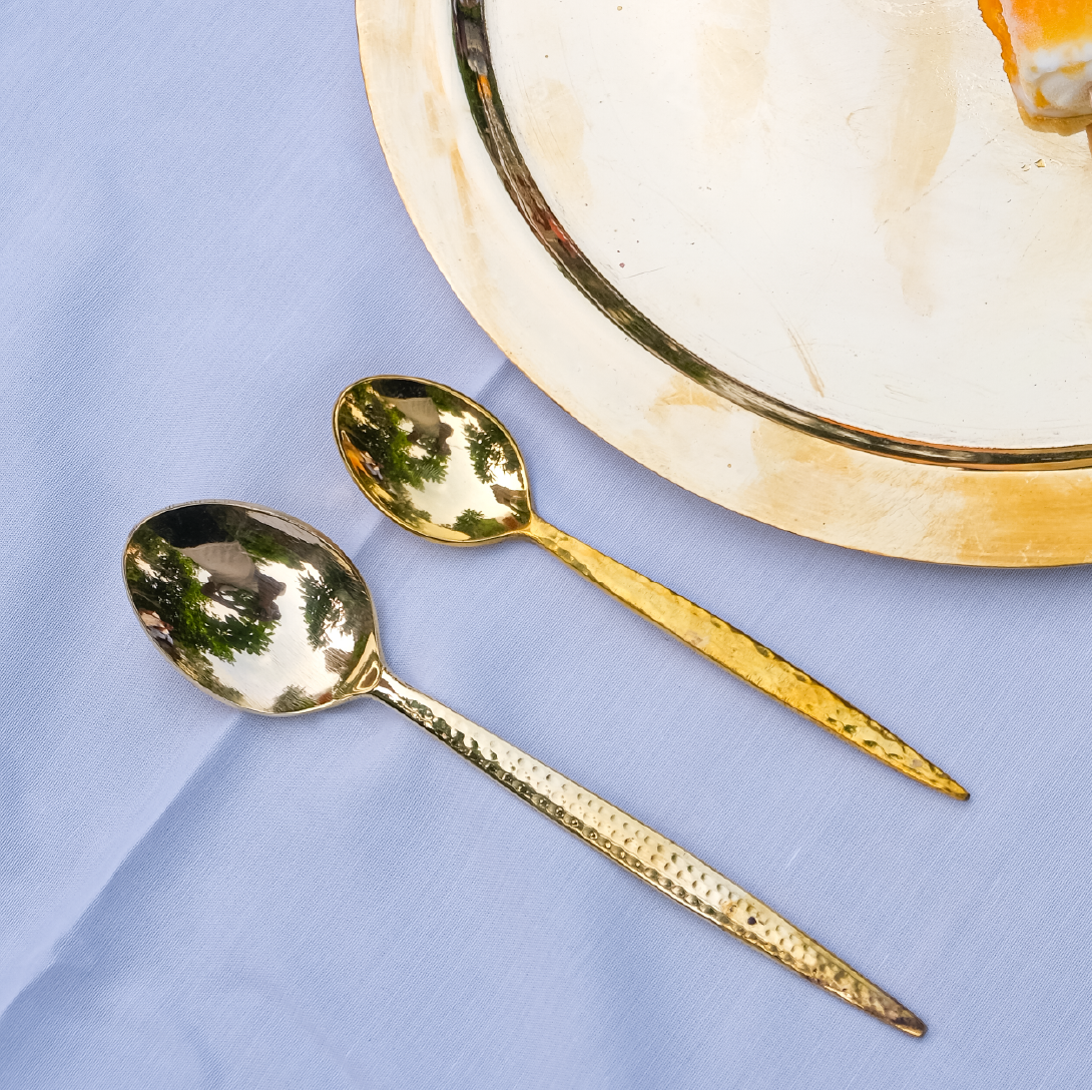Brass hammered cutlery set (Set of 4)