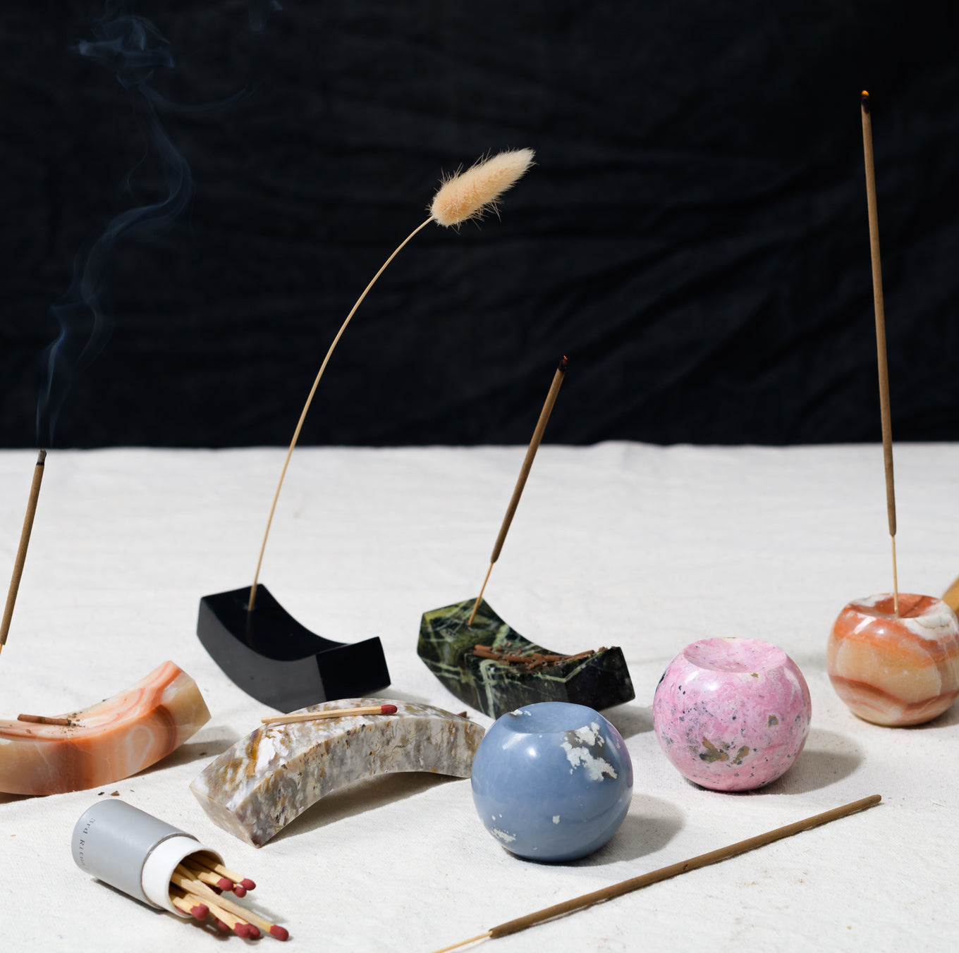 Gemstone sphere incense holder Celestine