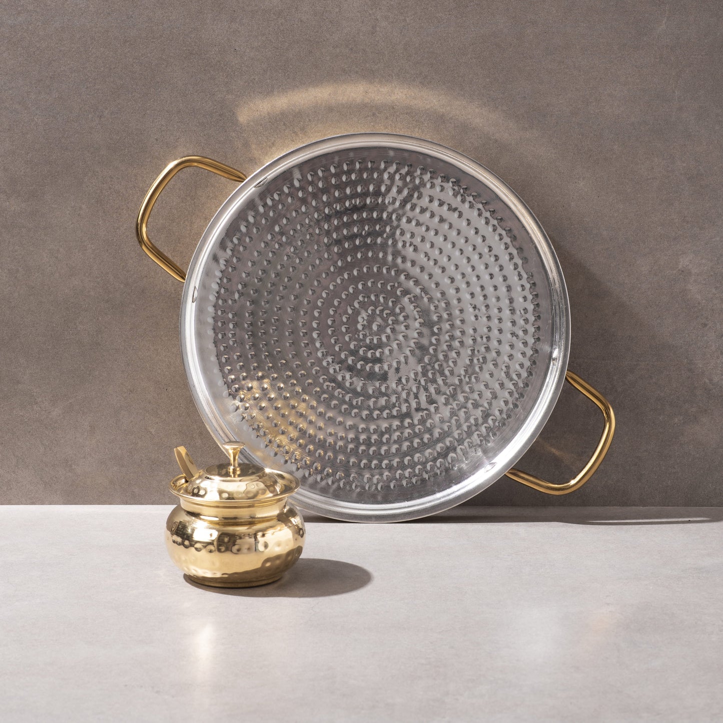 Brass Dosa Tawa with Insulated handles And Brass Ghee Pot Combo