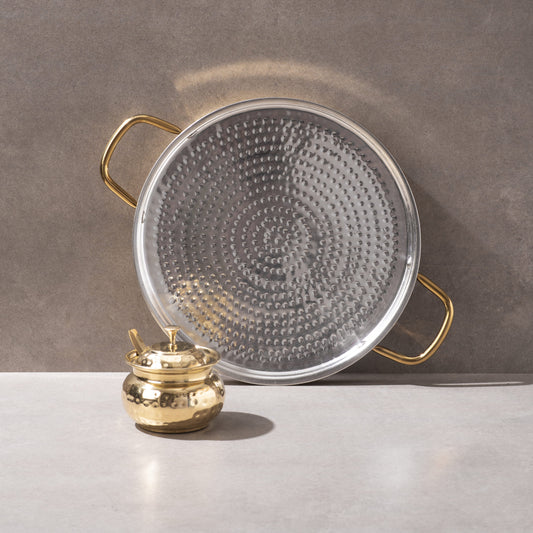 Brass Dosa Tawa with Insulated handles And Brass Ghee Pot Combo