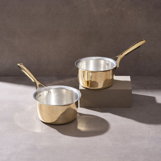 Set of 2 Brass Saucepans with Insulated handles (1.1 QT , 1.6 QT)