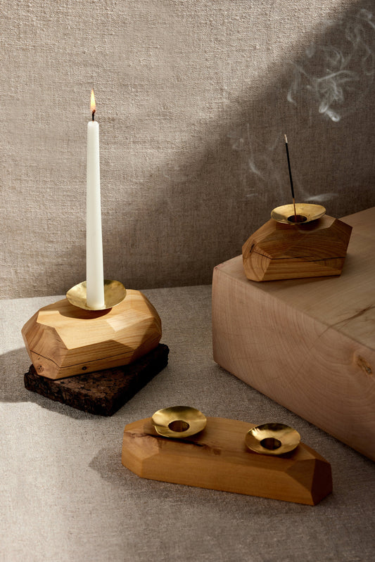 Double Wooden Incense and Candle Holder by Dor+Kie