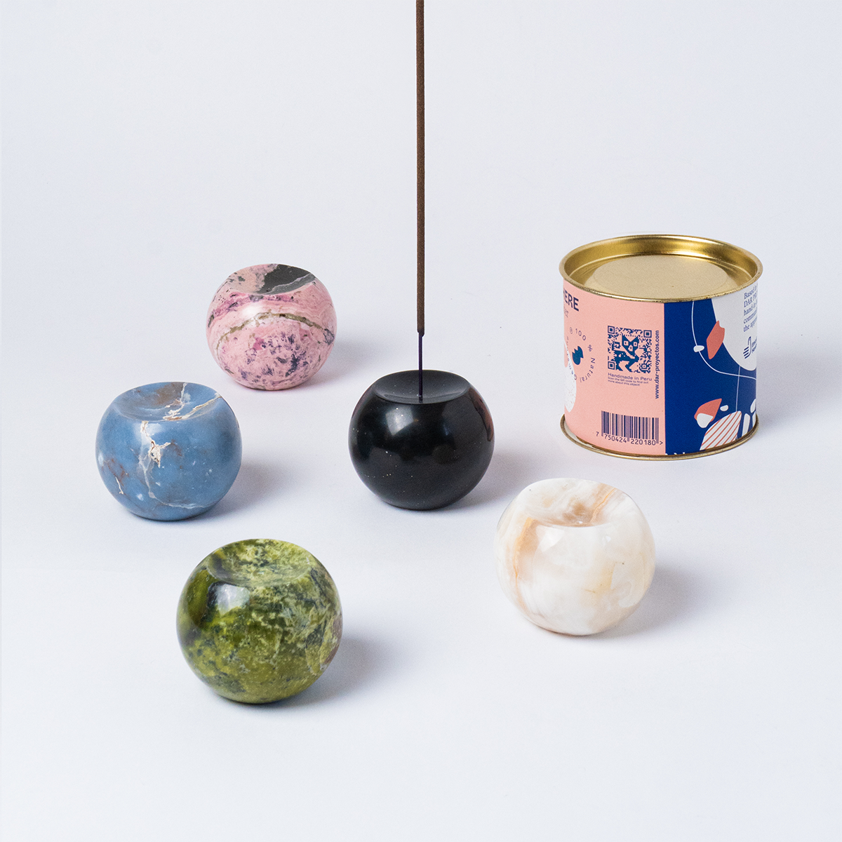 Gemstone sphere incense holder Serpentine green