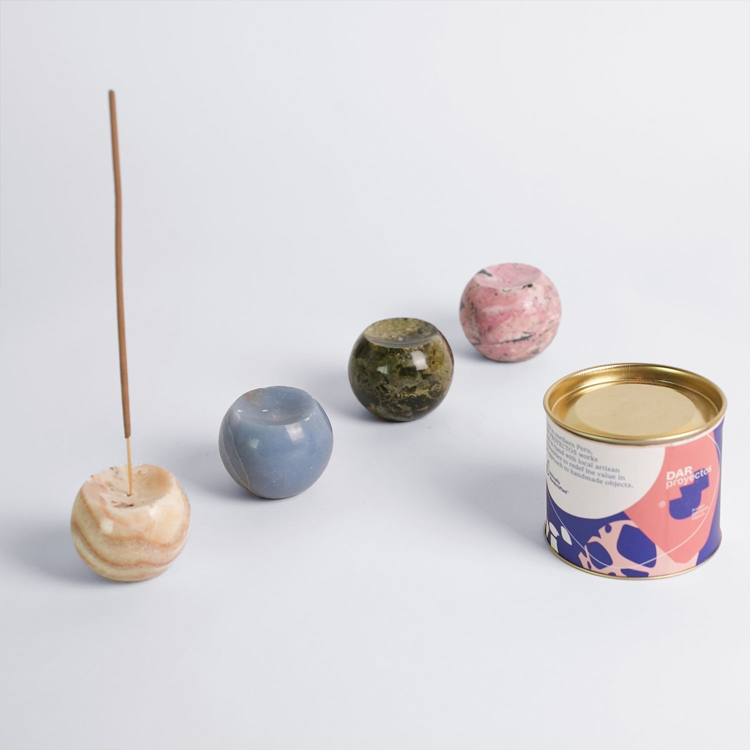 Gemstone sphere incense holder Celestine