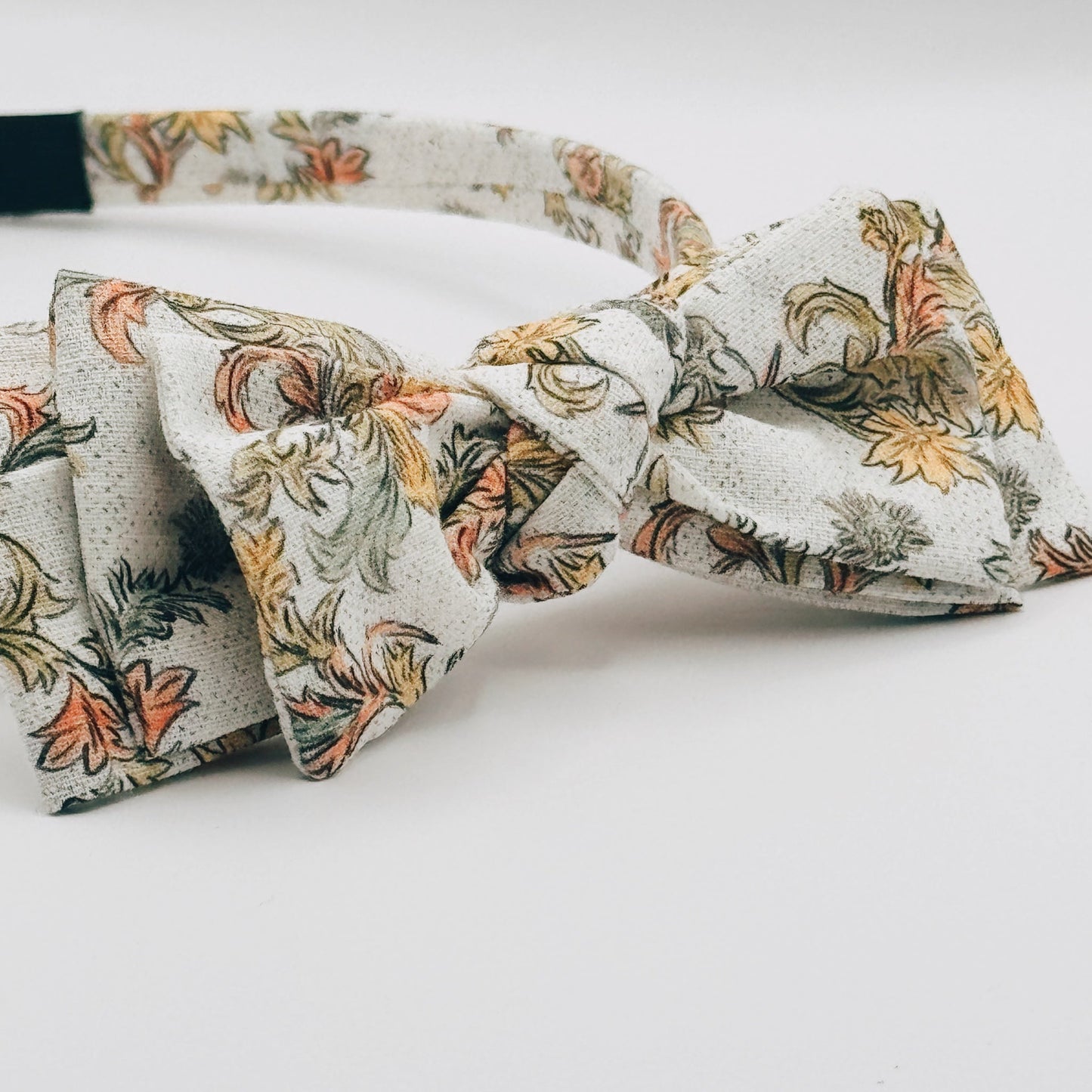 Three Little Bows Headband- Mustard Sage Bloom