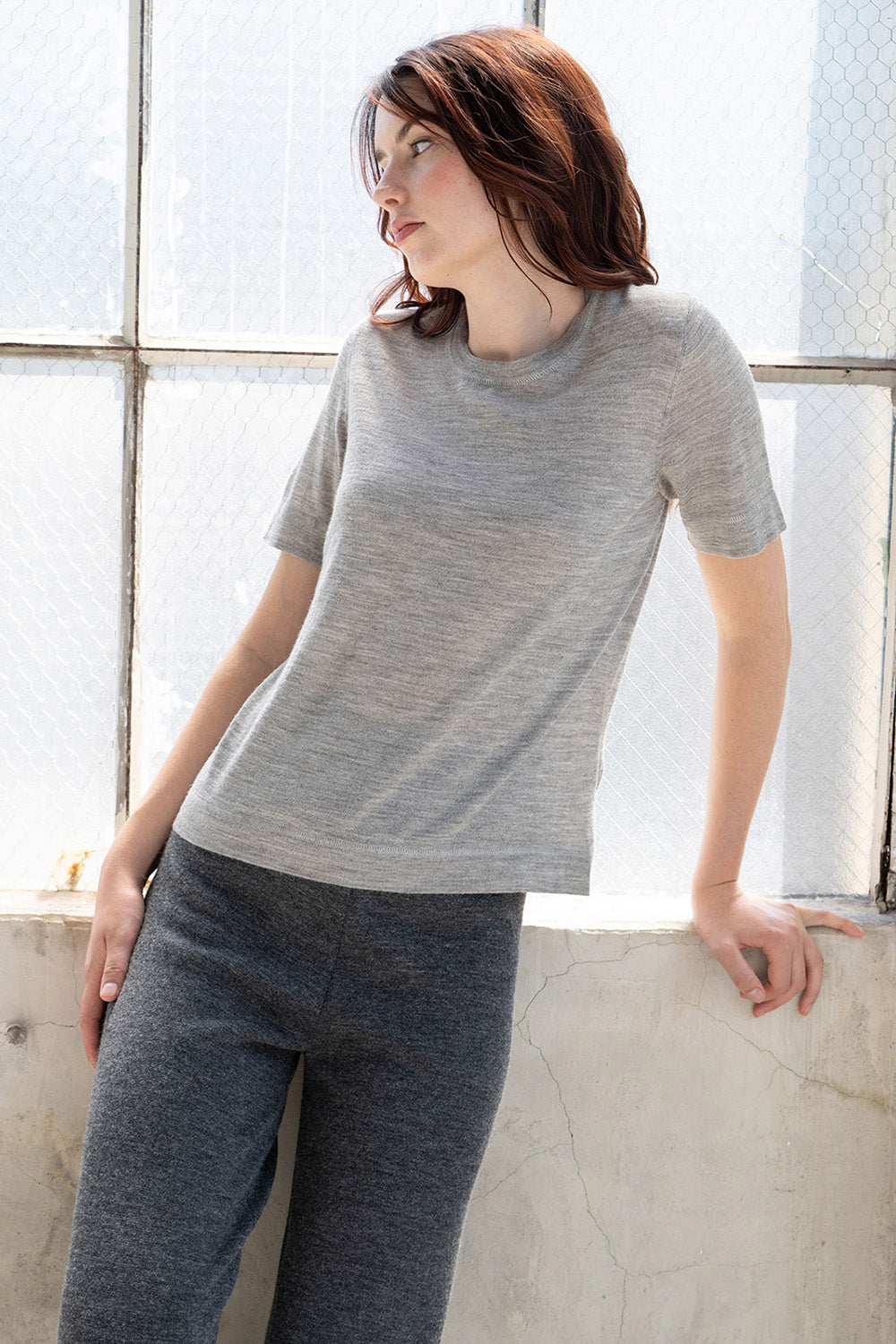CREW NECK SWEATER TEE - FOG GREY HEATHER