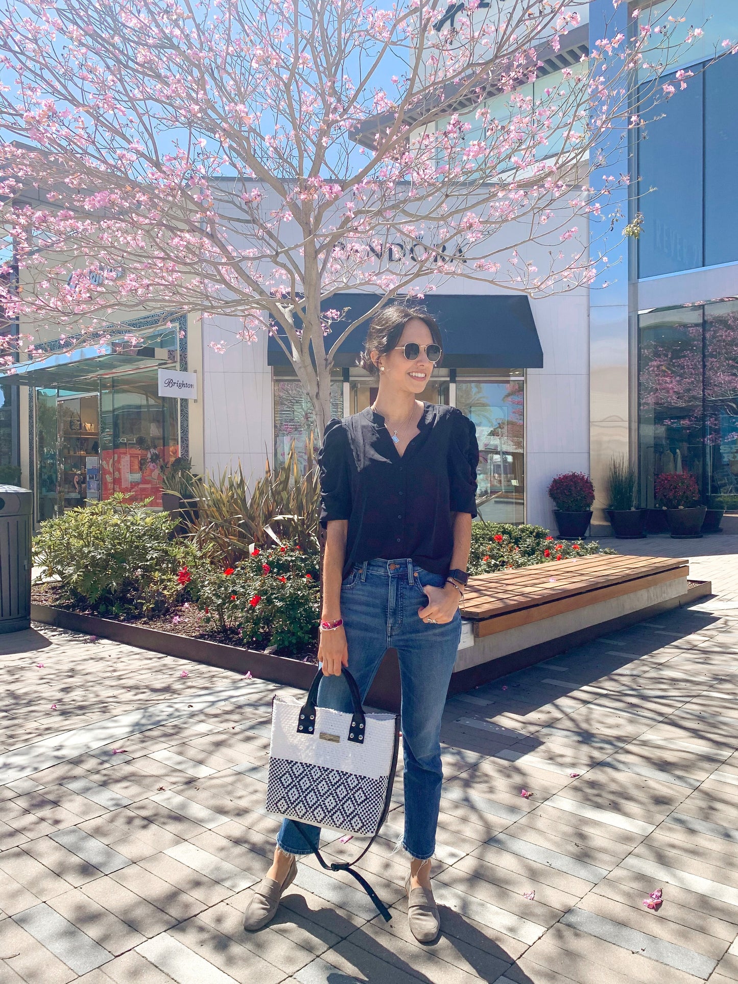 Tin Marin White Large Woven Crossbody Bag - Tan Leather