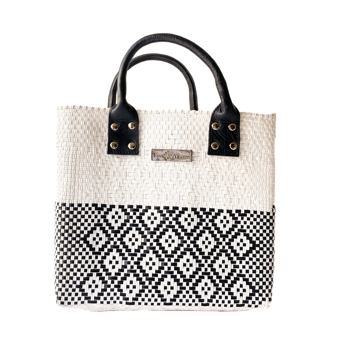 Tin Marin White Large Woven Crossbody Bag - Tan Leather