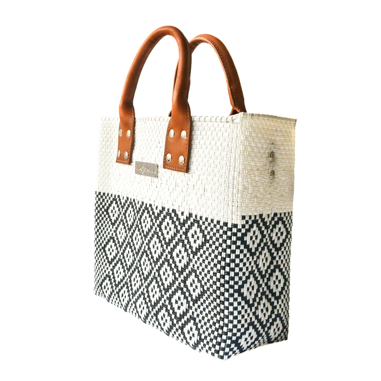 Tin Marin White Large Woven Crossbody Bag - Tan Leather