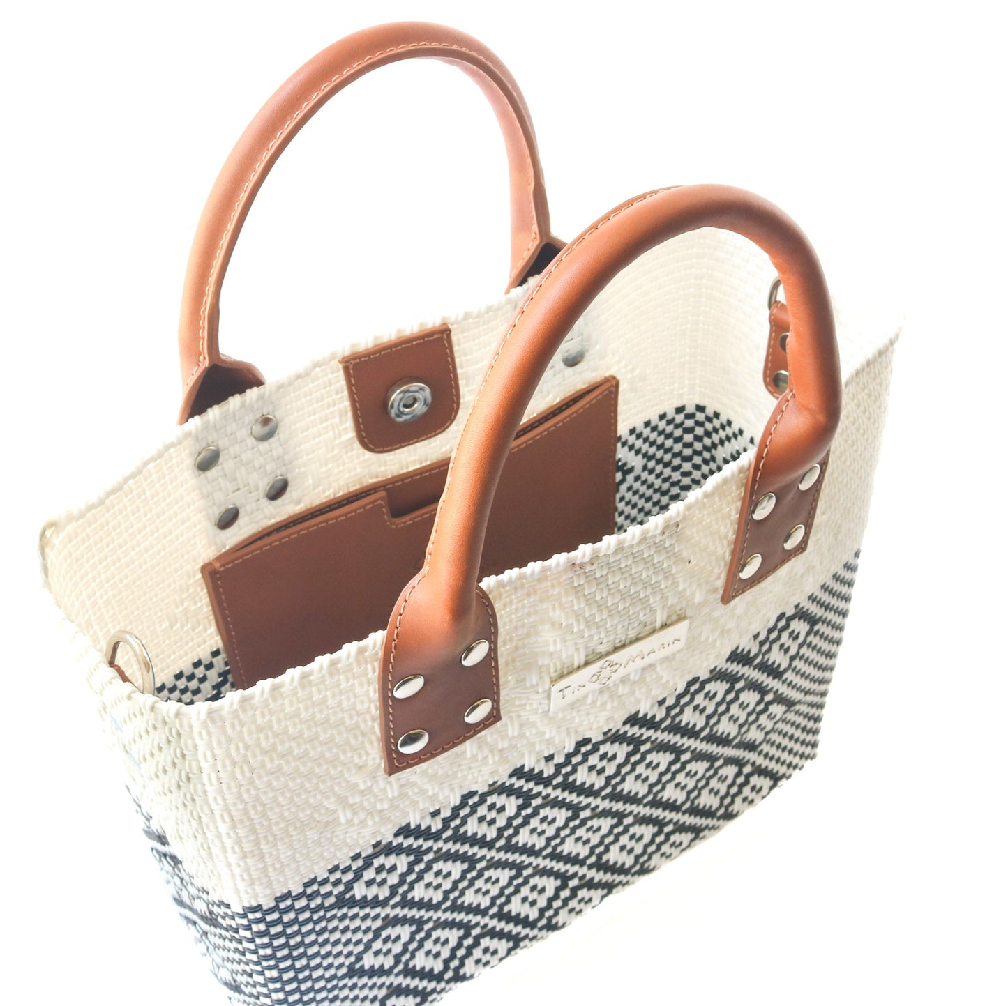 Tin Marin White Large Woven Crossbody Bag - Tan Leather