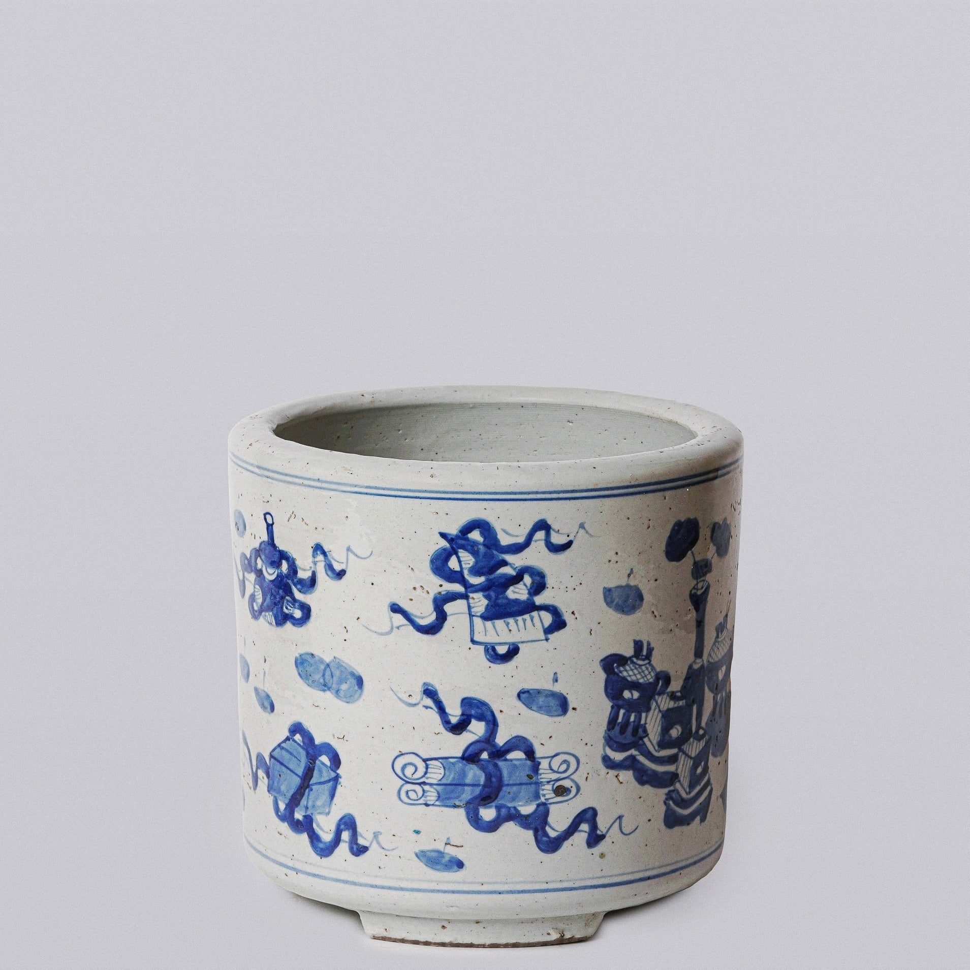 Blue and White Porcelain Treasures Footed Cachepot