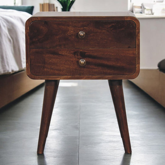 Solid Wood Curved California Walnut Nightstand