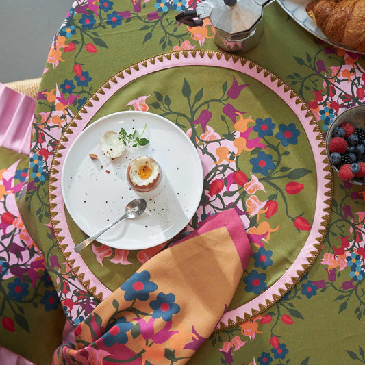 6 Round Placemats Blumen Green