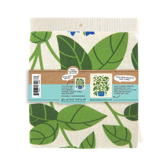 Basil Dish Towel + Sponge Cloth Gift Set