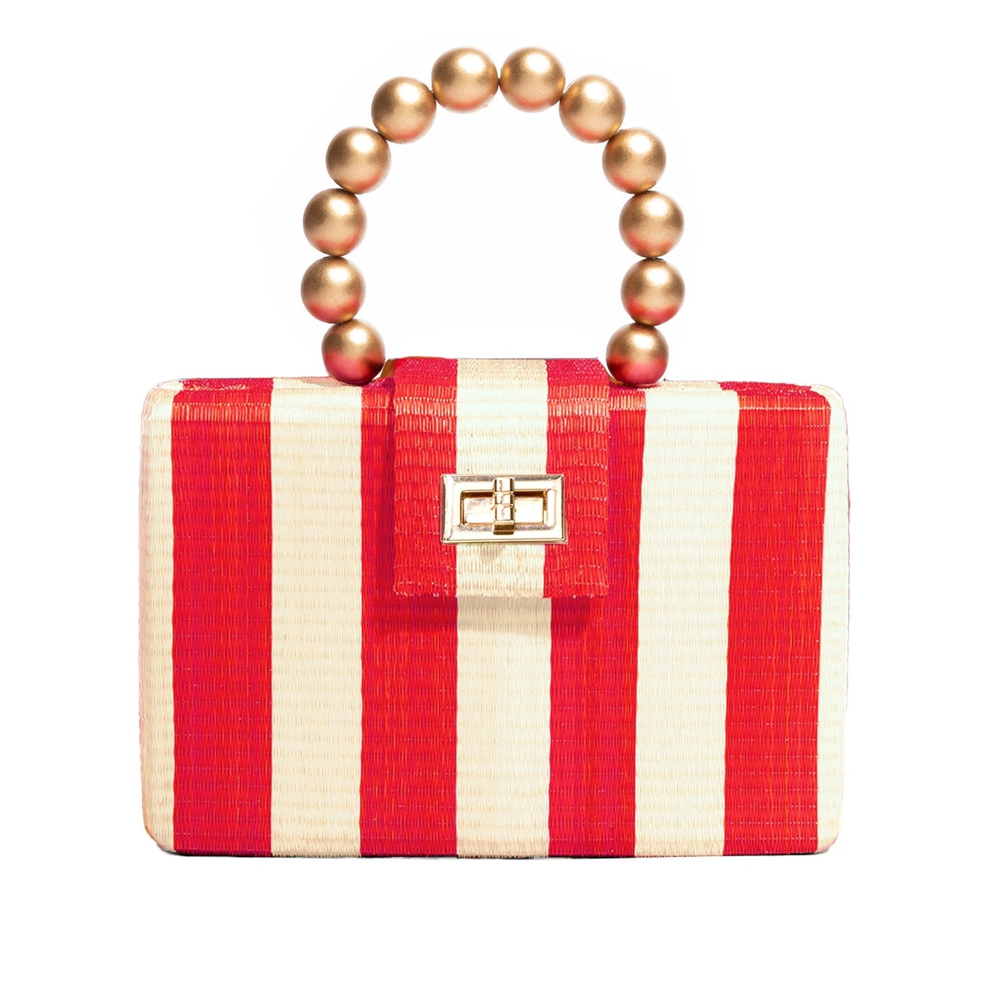 THE LOUISA Red & Cream Stripe Woven Straw Clutch Bag