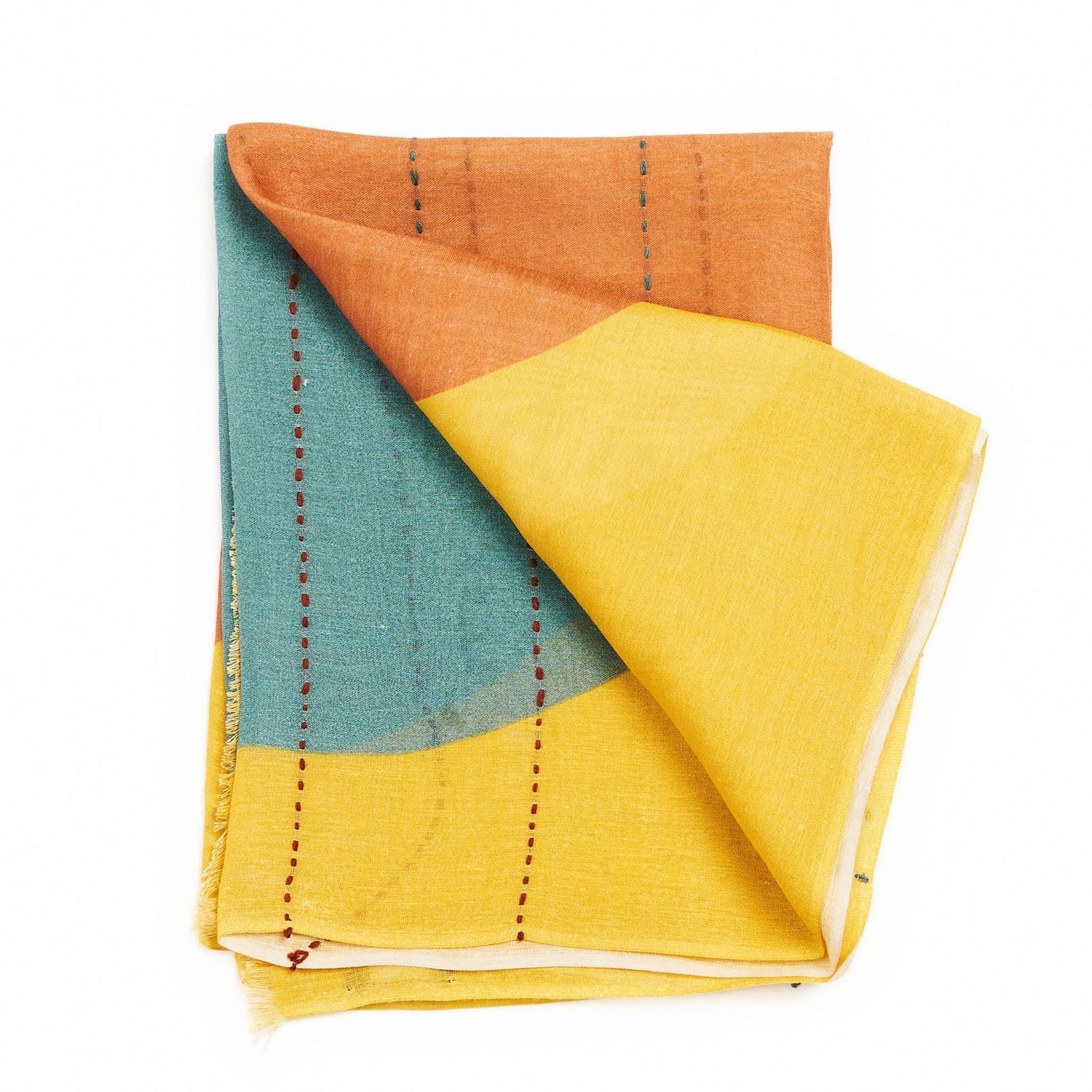 Cirq Moon Off White Multi Color Circle Pattern Hand Embroidered  Linen Silk Handloom Scarf