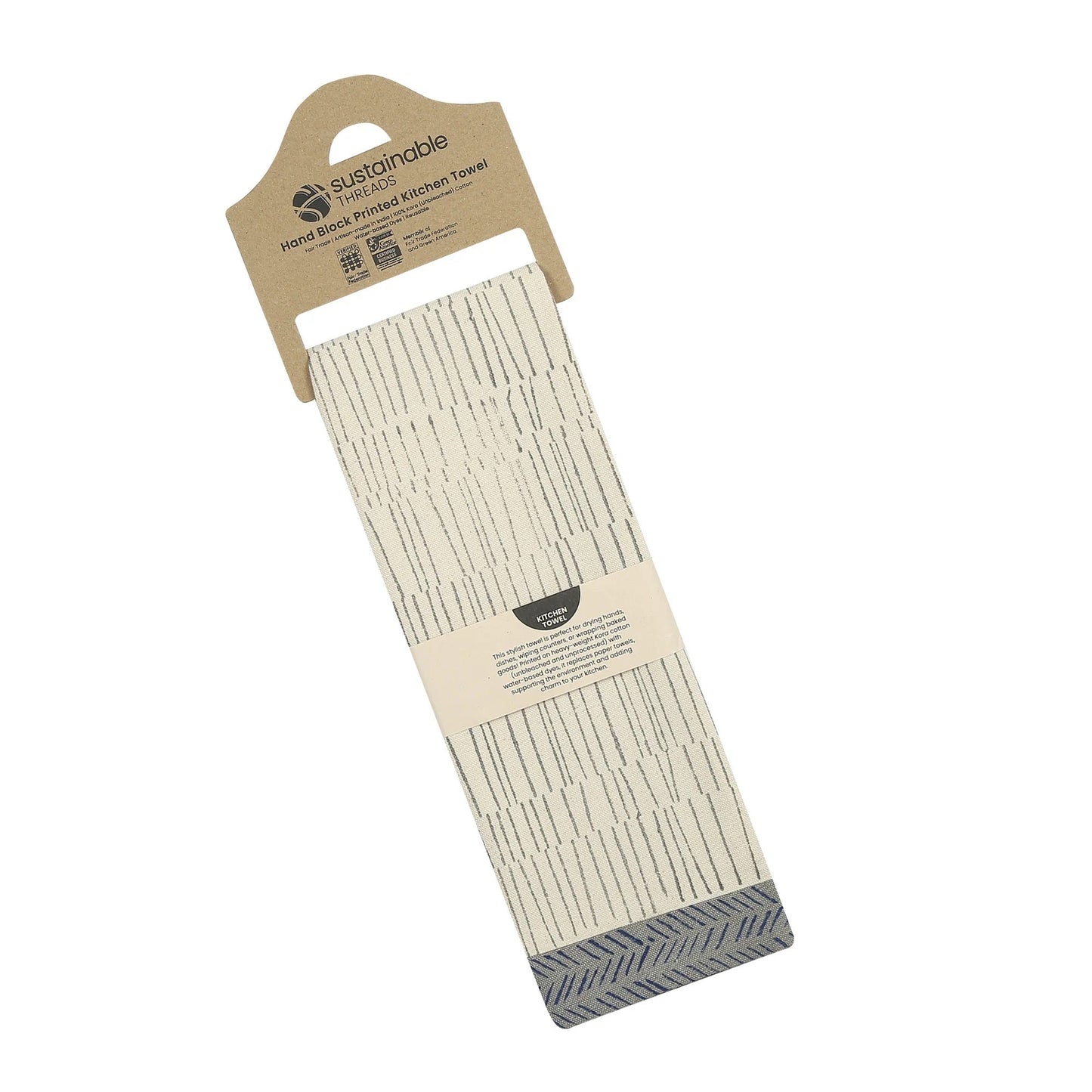 TEA BREAK – Set of 2 Hand Block Printed Kitchen Towels – Kora Cotton – Fair Trade – Artisan Made