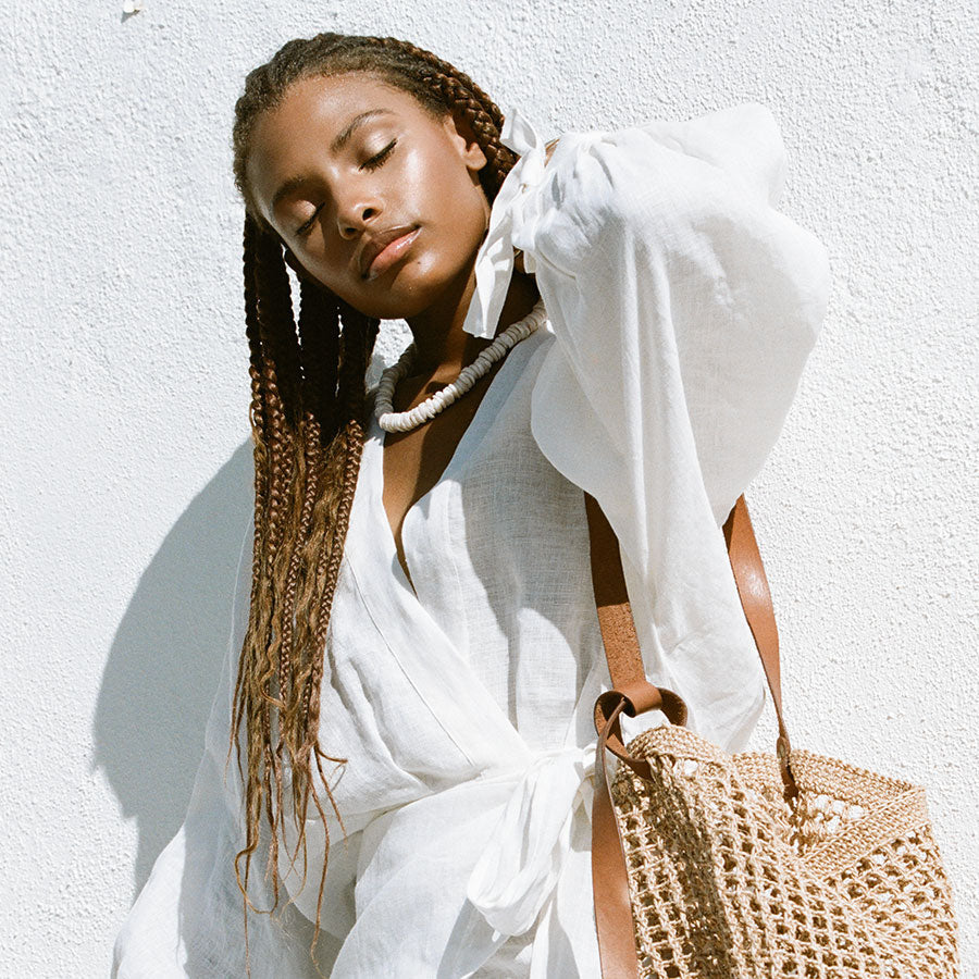 Maria Woven Market Bag | Leather Strap