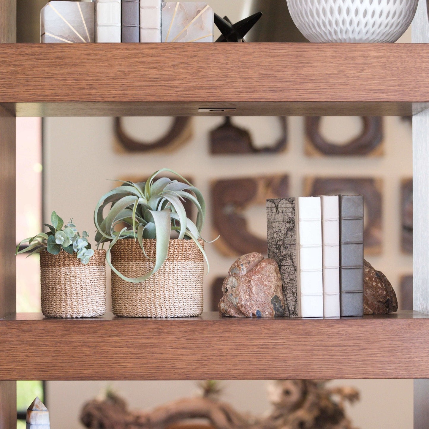 S/2 Natural + Brown Tabletop Bins