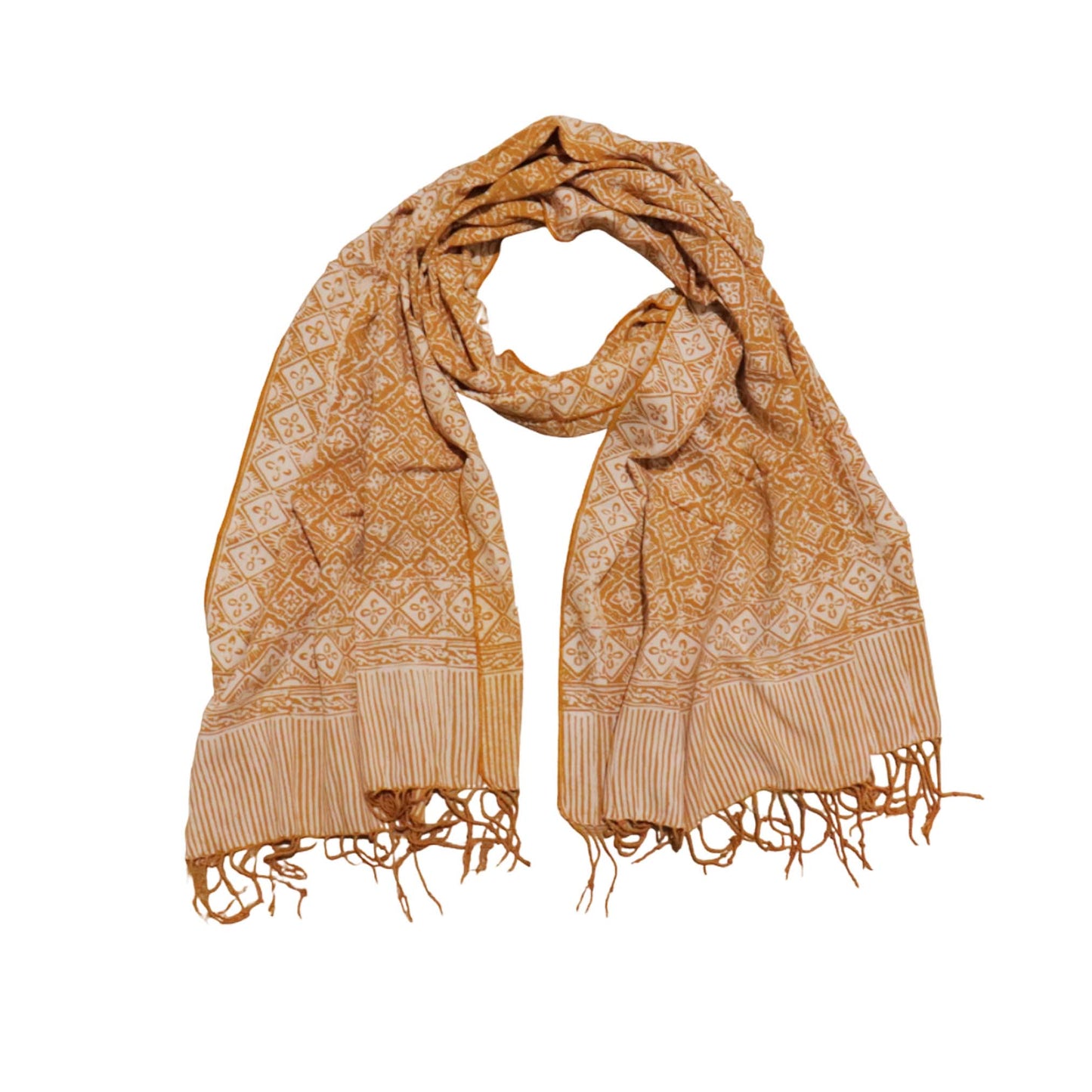 Handmade Batik Scarf, Soft Cotton, Frangipani, Kamboja, Yellow, Brown, Cream, Fall, Autumn
