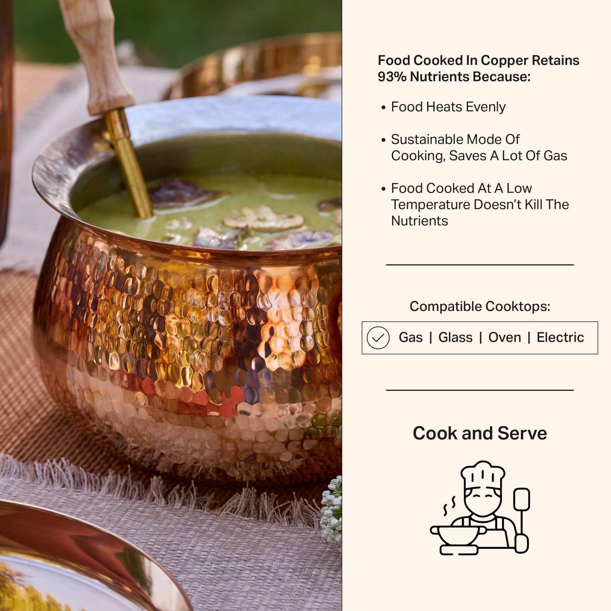 Copper Deep Bottom Cooking Pot - Stew Pot/Dutch Oven (Copper Madurai Handi)