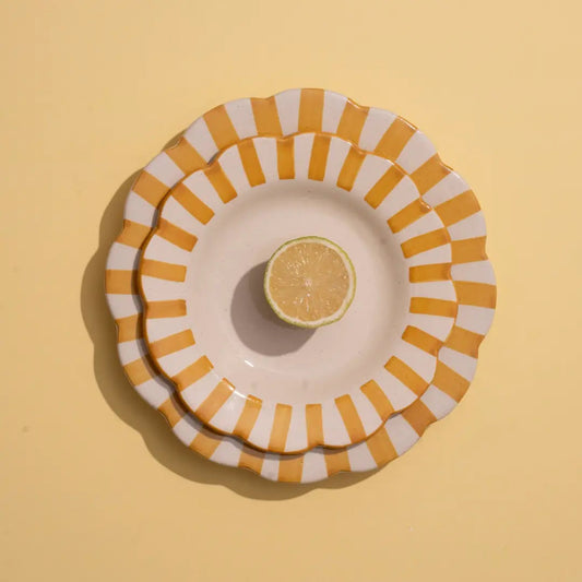 Ceramic stripe Salad Plate, Yellow- 8.25x 8.25 x 1.25 Inches ( Set of 4 )