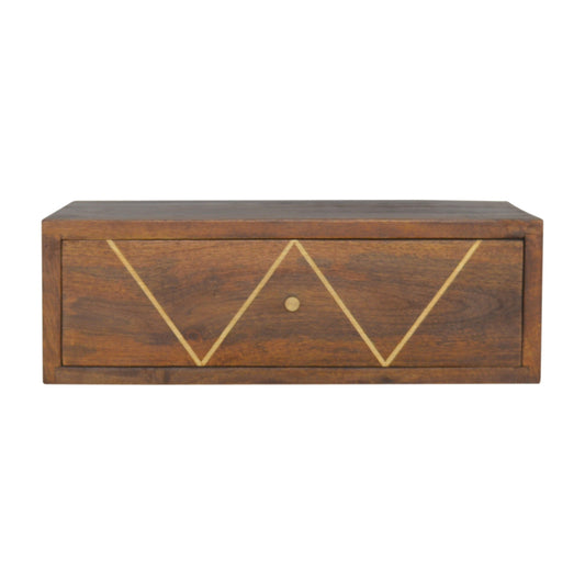 Solid Wood Floating Chestnut Brass Bedside