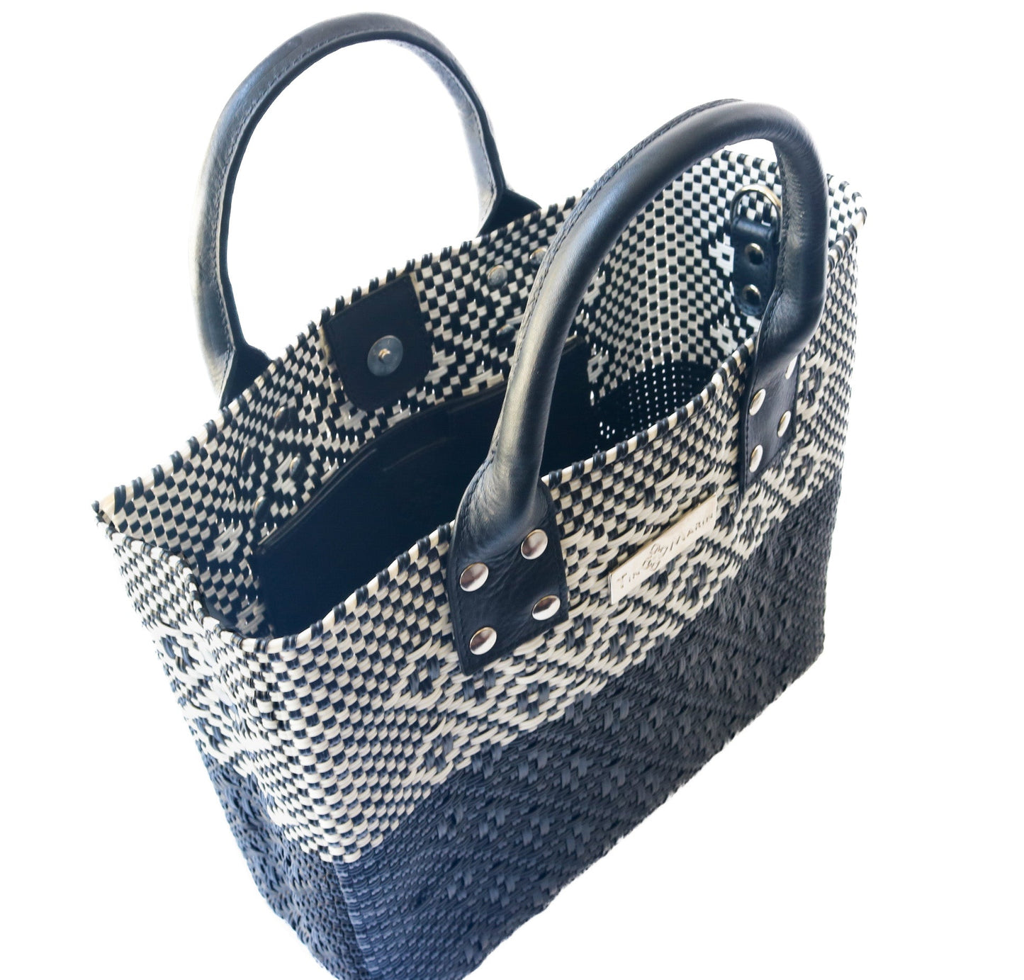 Tin Marin Black Large Woven Crossbody Bag - Black Leather