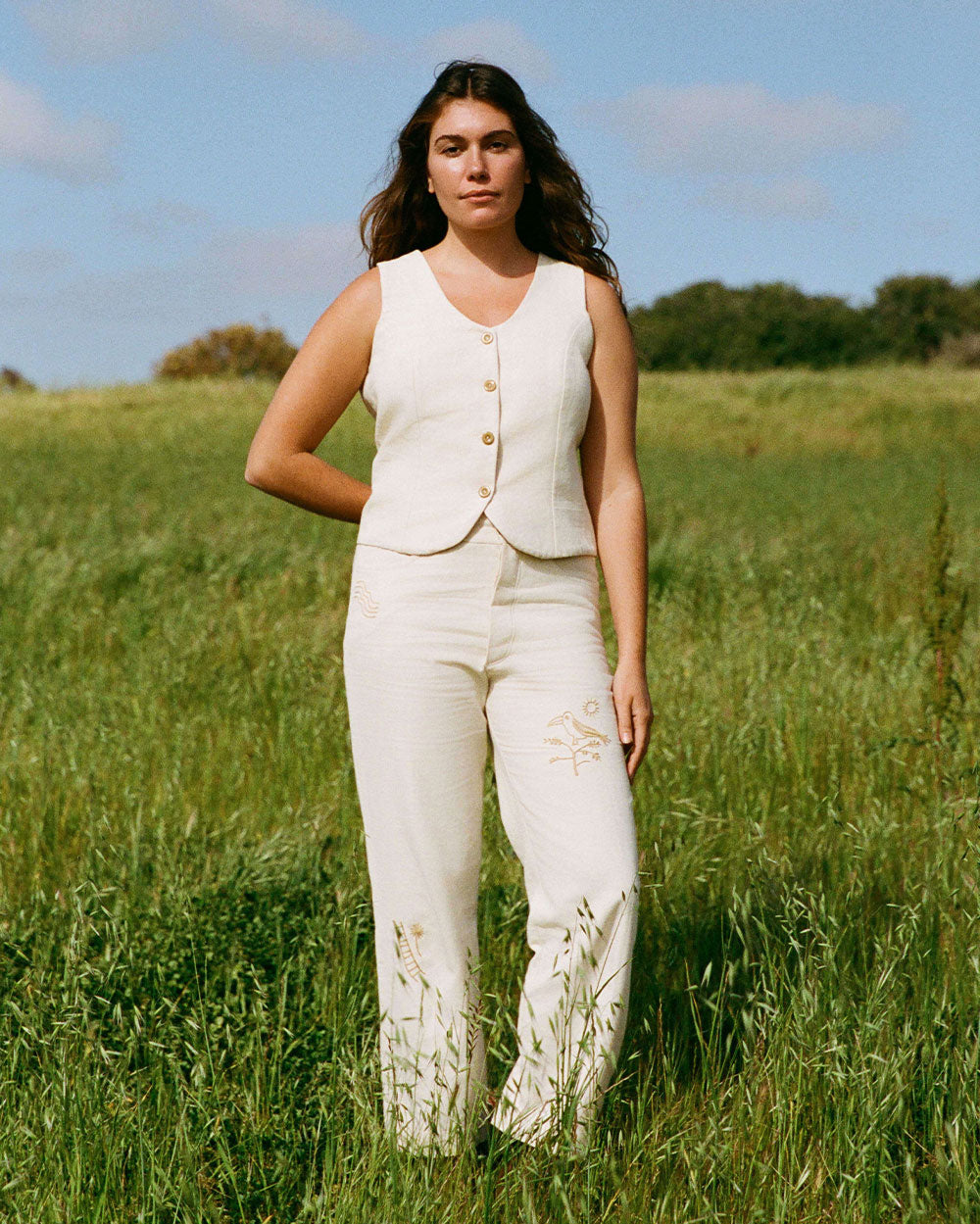 Ave del Rio | Hand-Embroidered Pants in Cotton