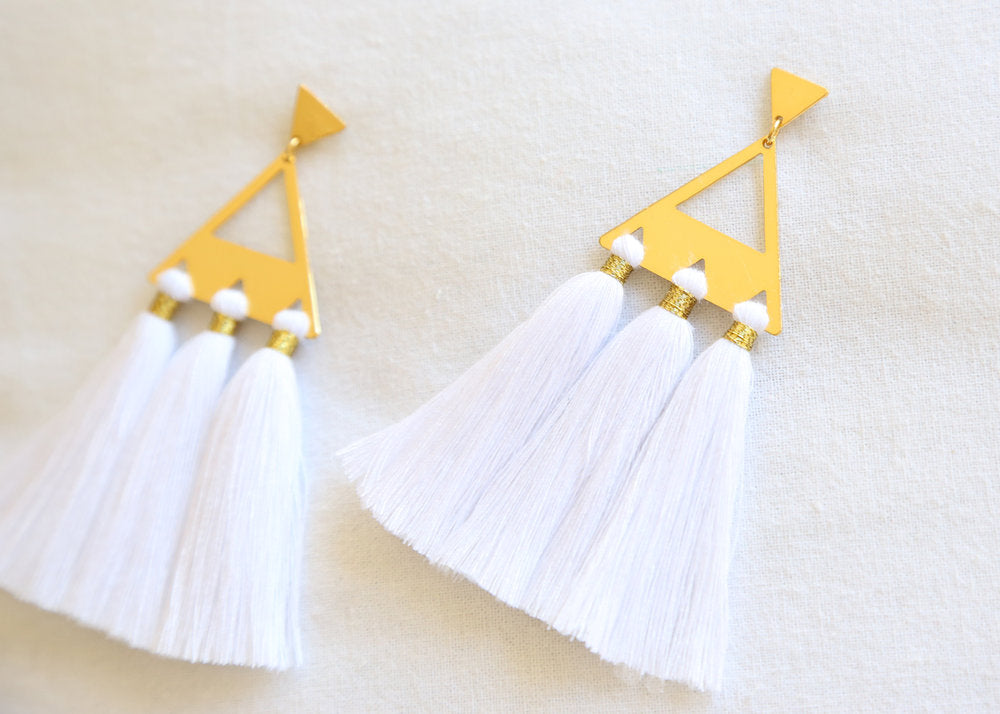 Trío Tassel Earring - White