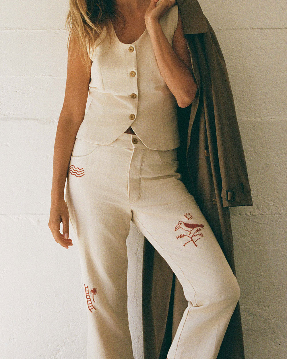 Ave del Rio | Hand-Embroidered Pants in Cotton