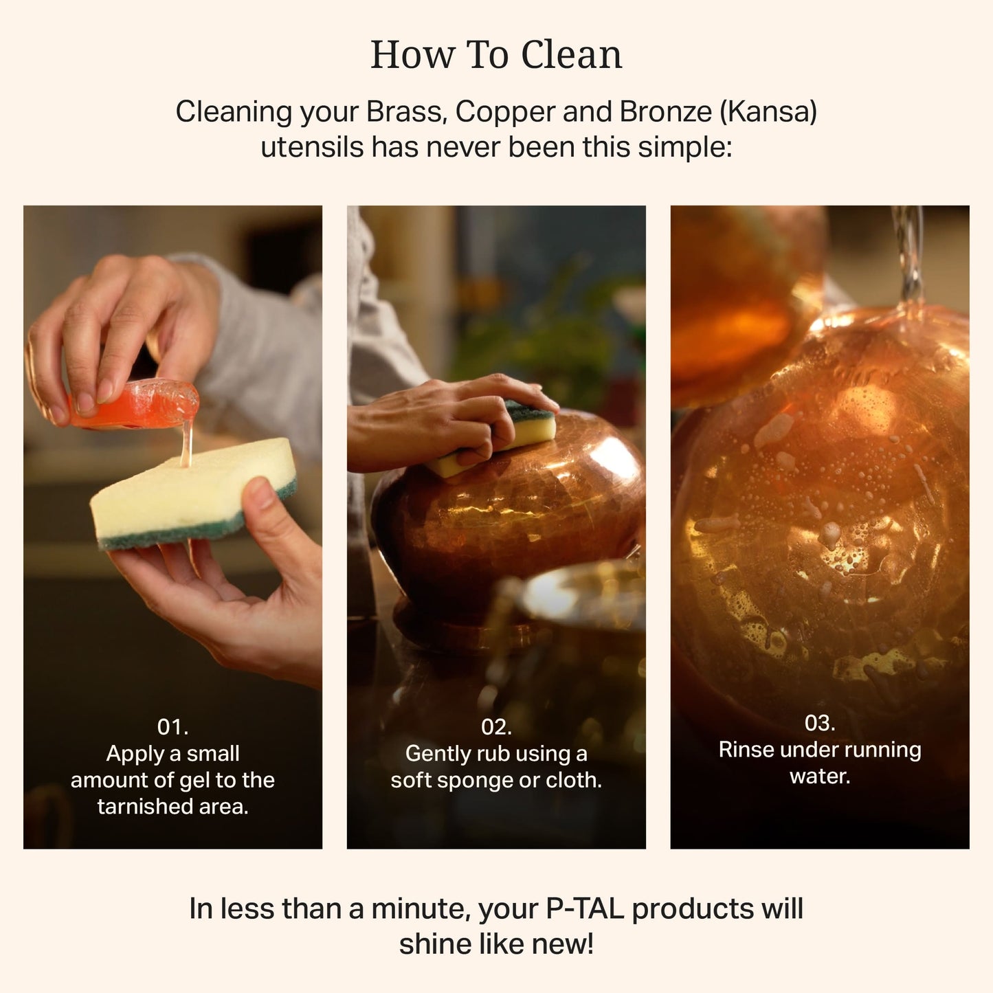 P-TAL Copper & Brass cleaner 10 Fl Oz | Non Toxic Tarnish Remover Gel | Plant Based and Eco-Friendly Metal Cleaner