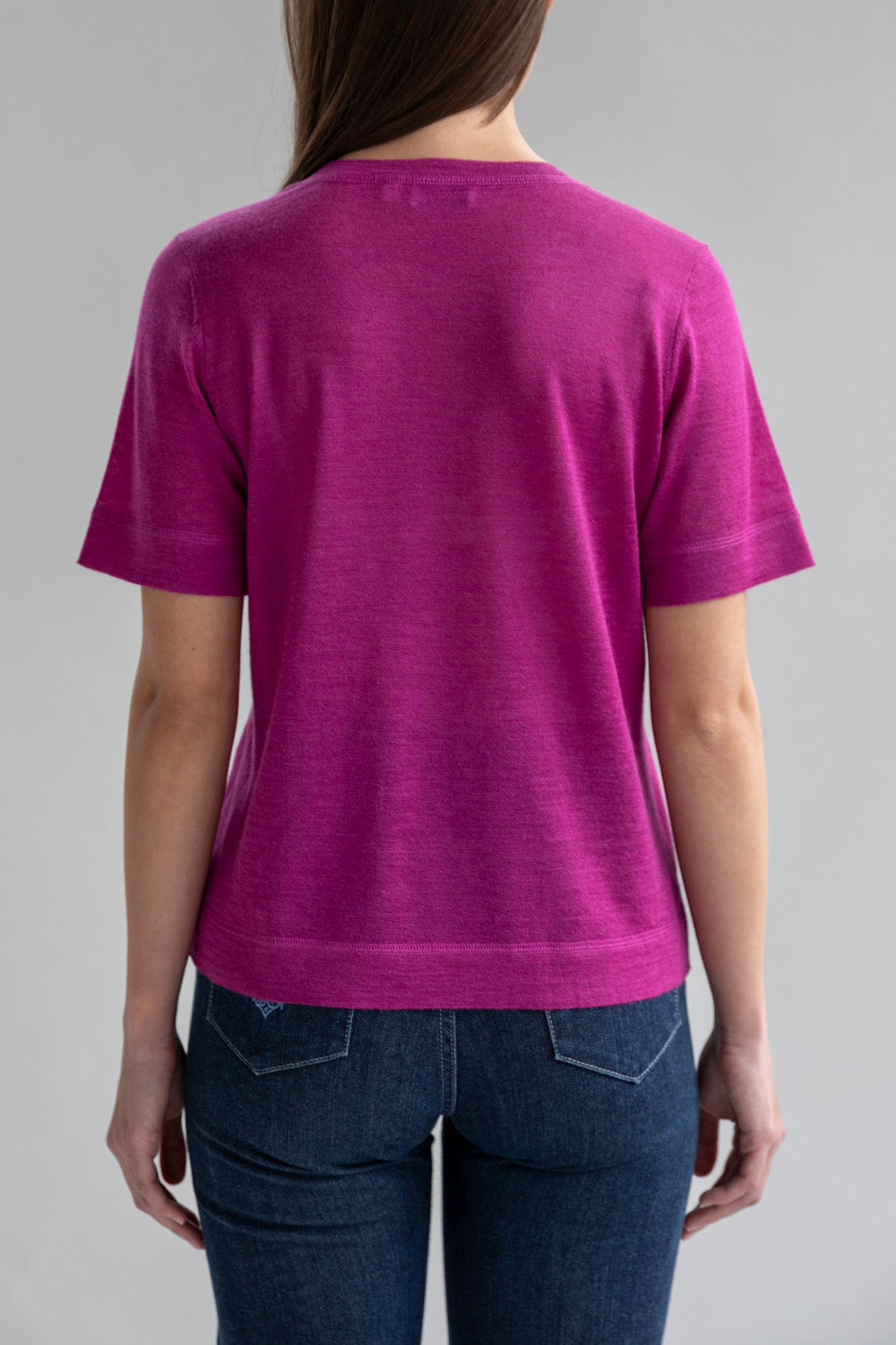 CREW NECK SWEATER TEE - FUCHSIA