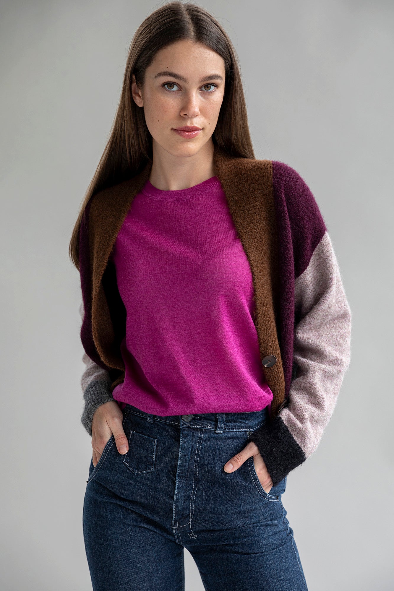 CREW NECK SWEATER TEE - FUCHSIA