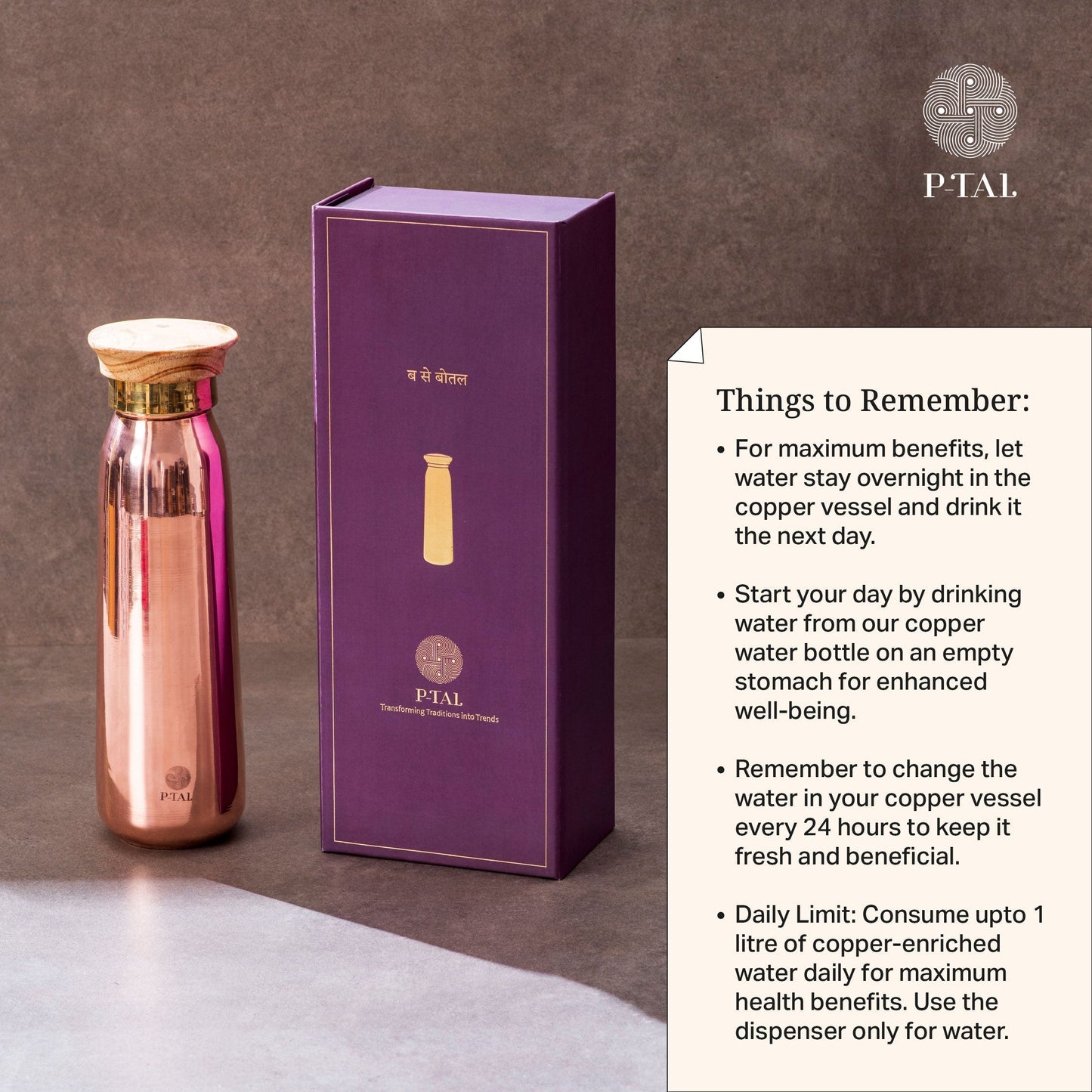 Copper Bottle, 100% Leakproof Copper Water Bottle