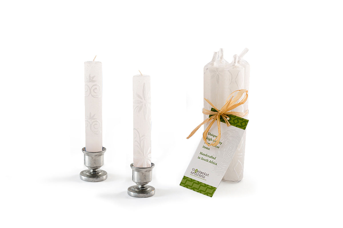 Shabbat White on White Painted Candles
