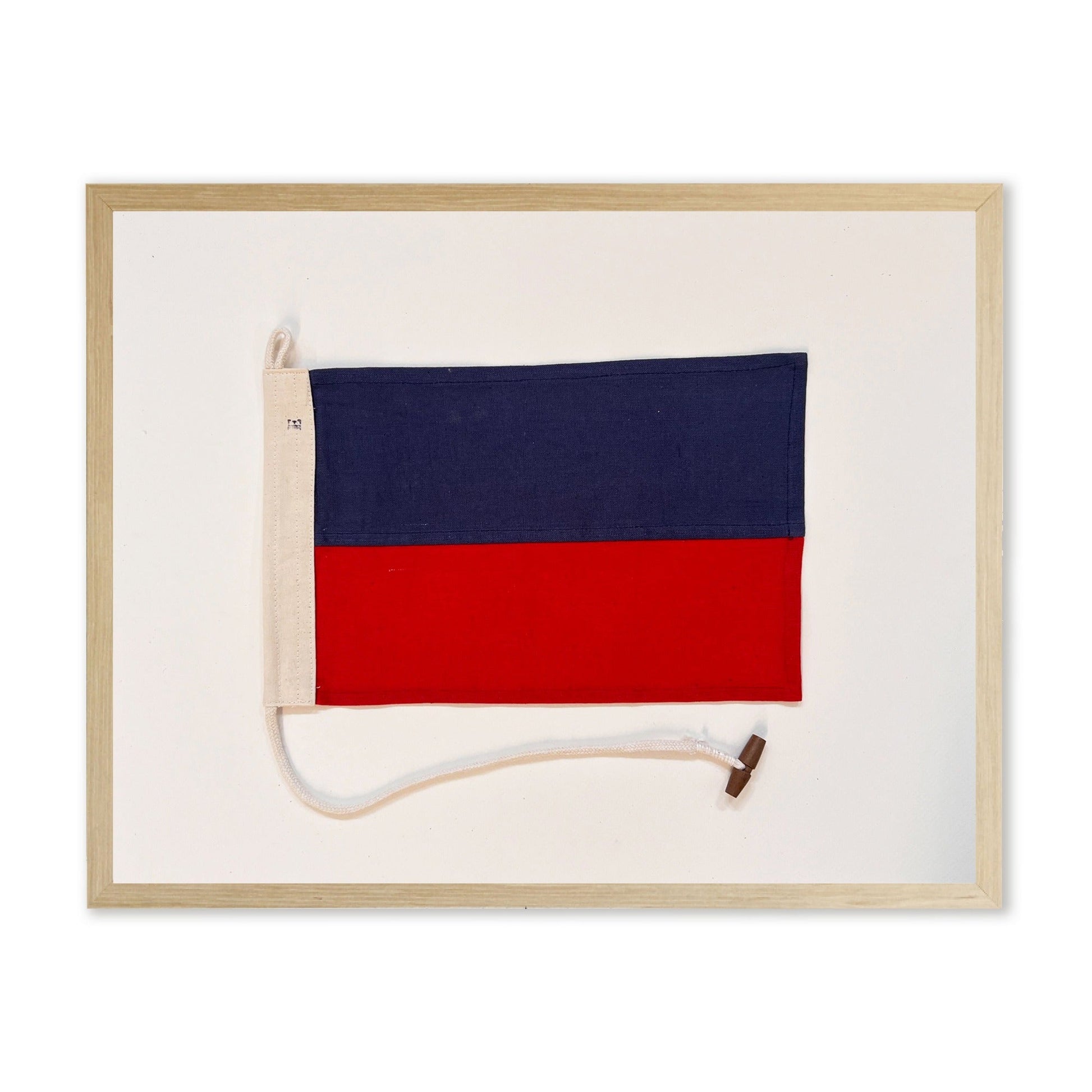 Red and Navy Flag in Natural Wooden Frame