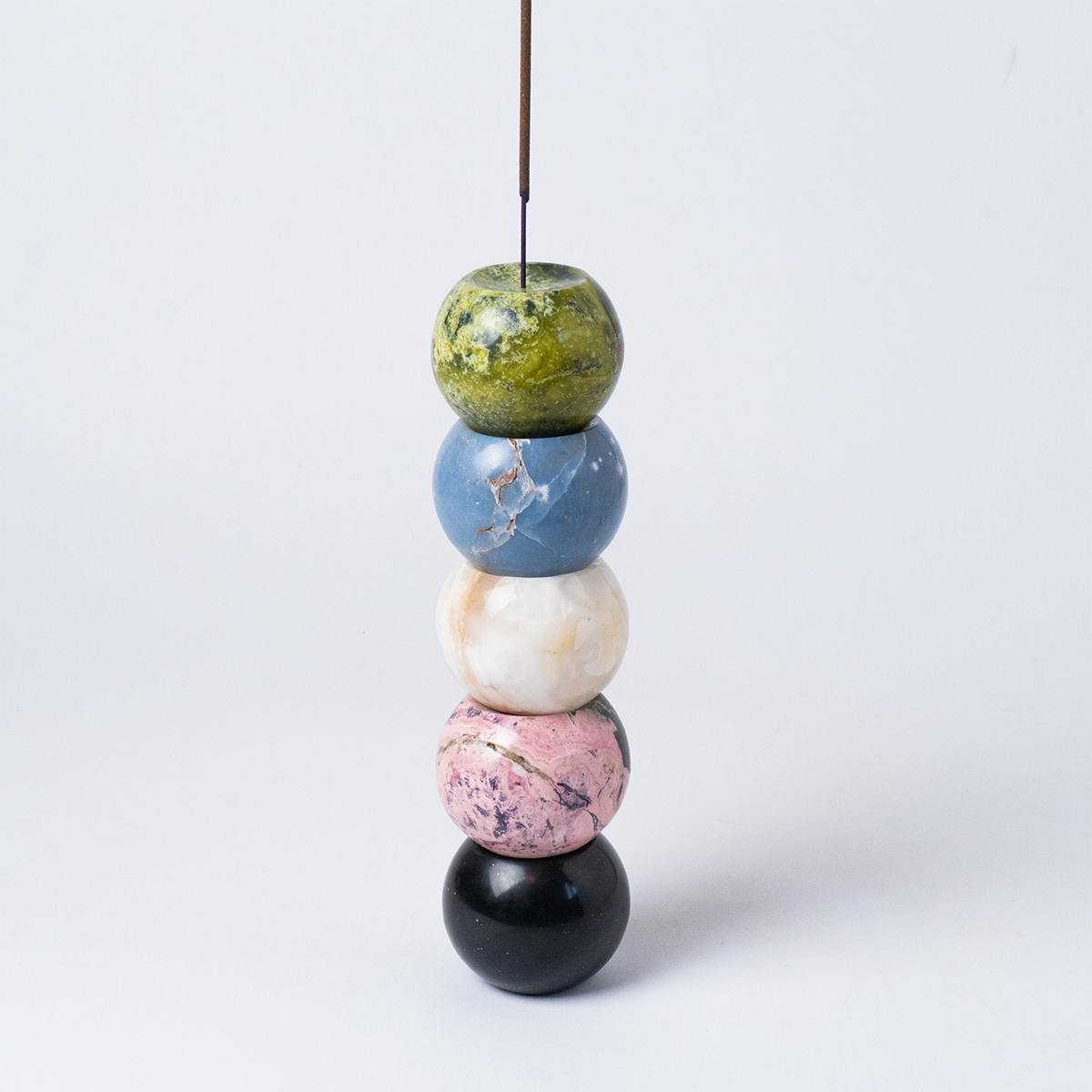 Gemstone sphere incense holder Serpentine green