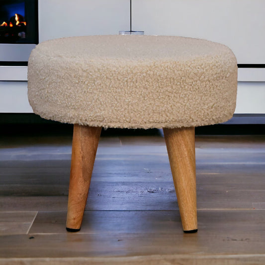 Solid Wood Boucle Petite Footstool