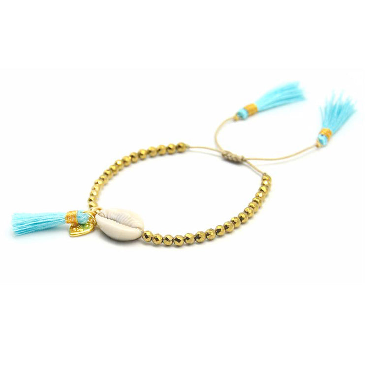 Beaded Shell Tassel Bracelet Aqua