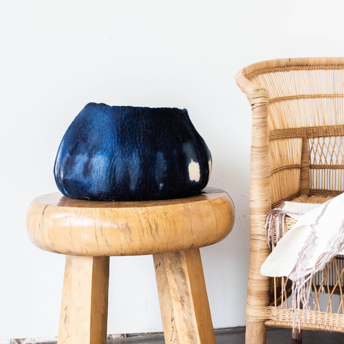 Adire Tie-Dye Blue & Black Ghana Wool Basket