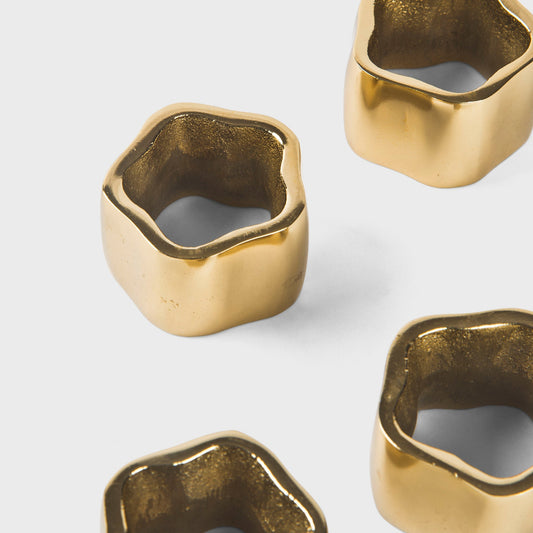S/4 Gold Sculpted Handcrafted Napkin Ring Gift Box Set