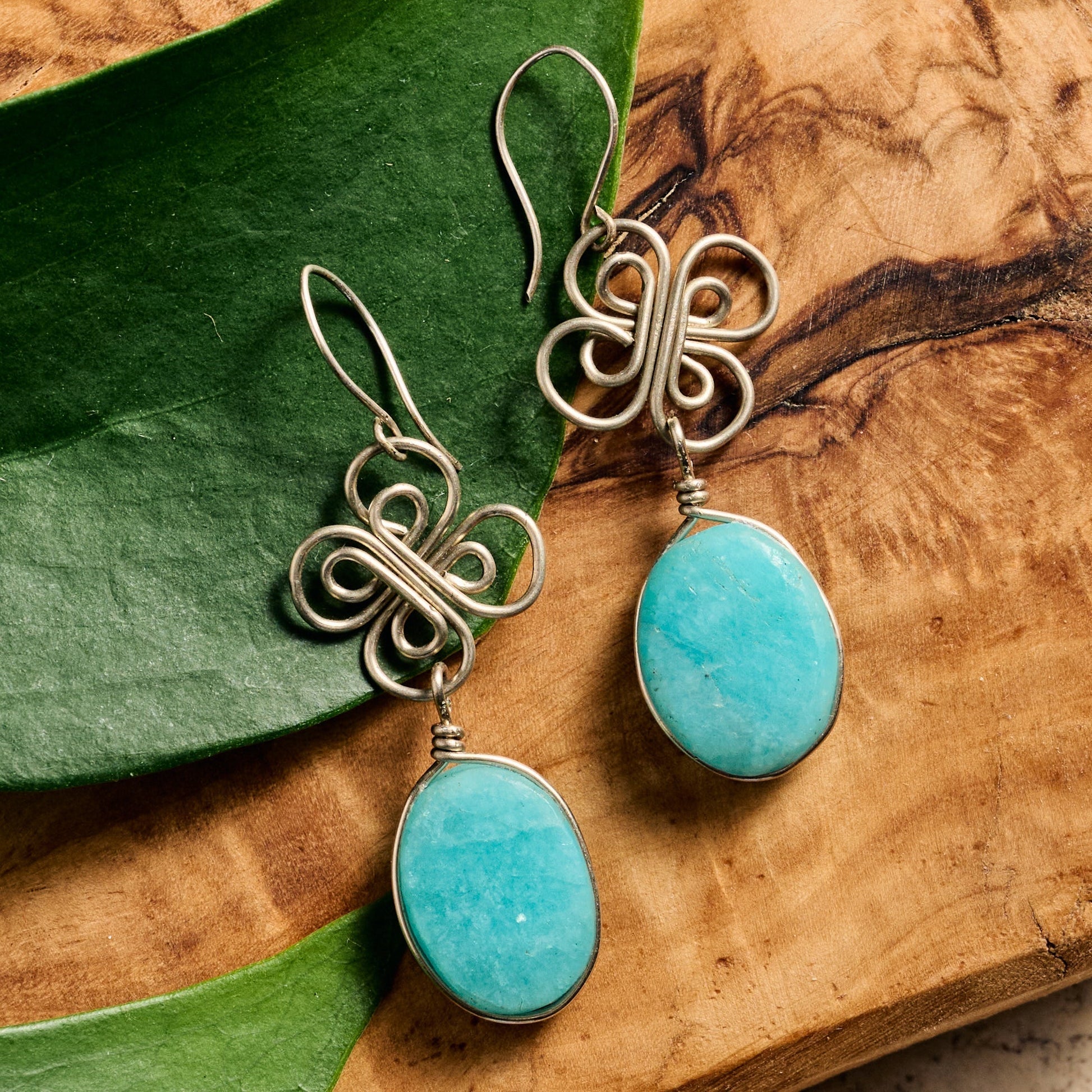 Trebol Amazonite Dangle Earrings