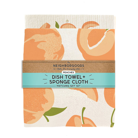 Peach Dish Towel + Sponge Cloth Gift Set