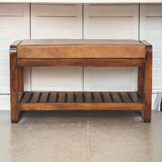 Solid Wood Small Buffalo Slatted Bench