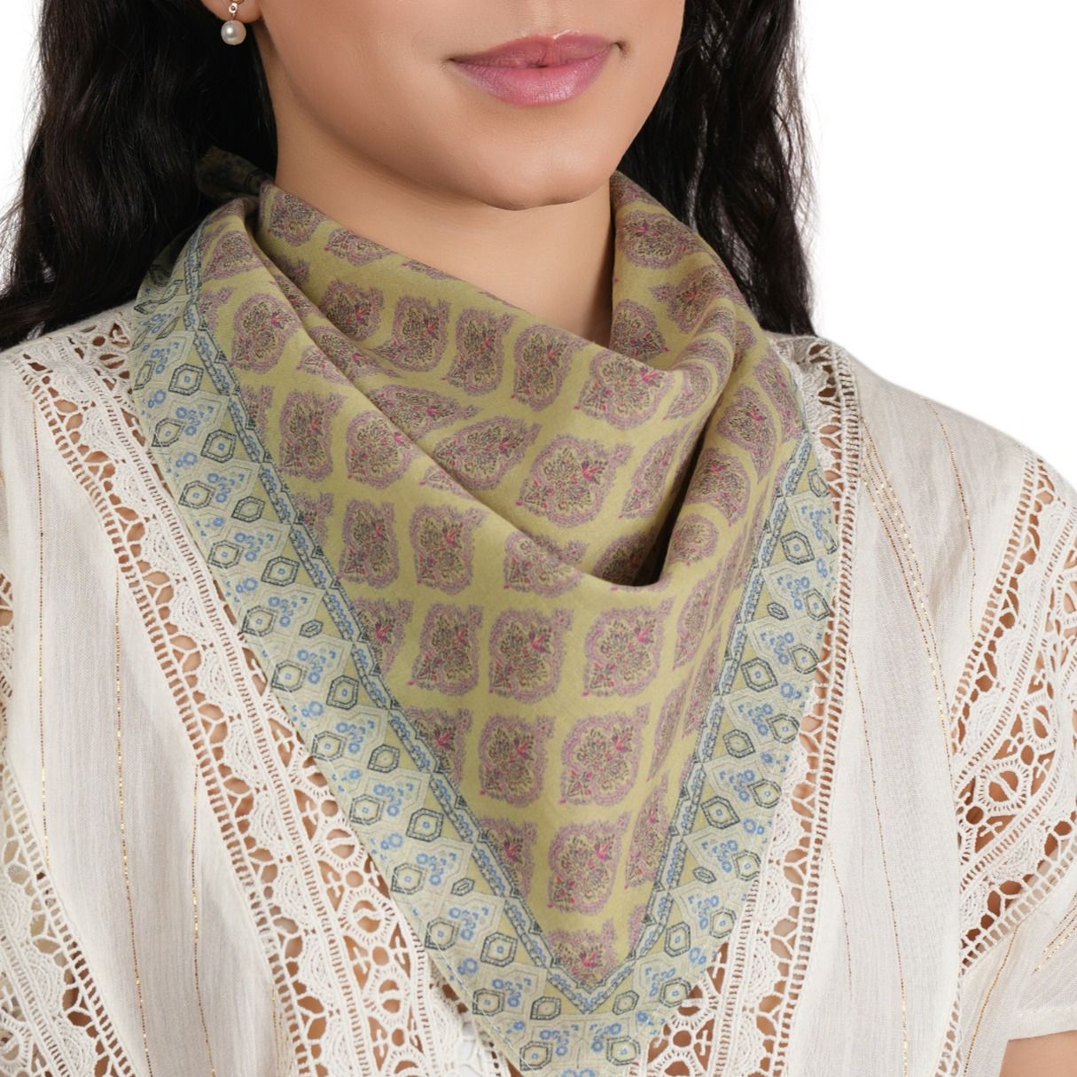 Ornate Pattern Cotton Bandana - Citrus Lime