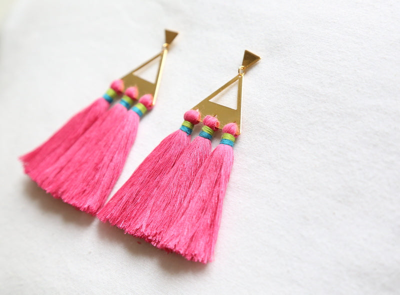 Trío Tassel Earring - Deep Pink