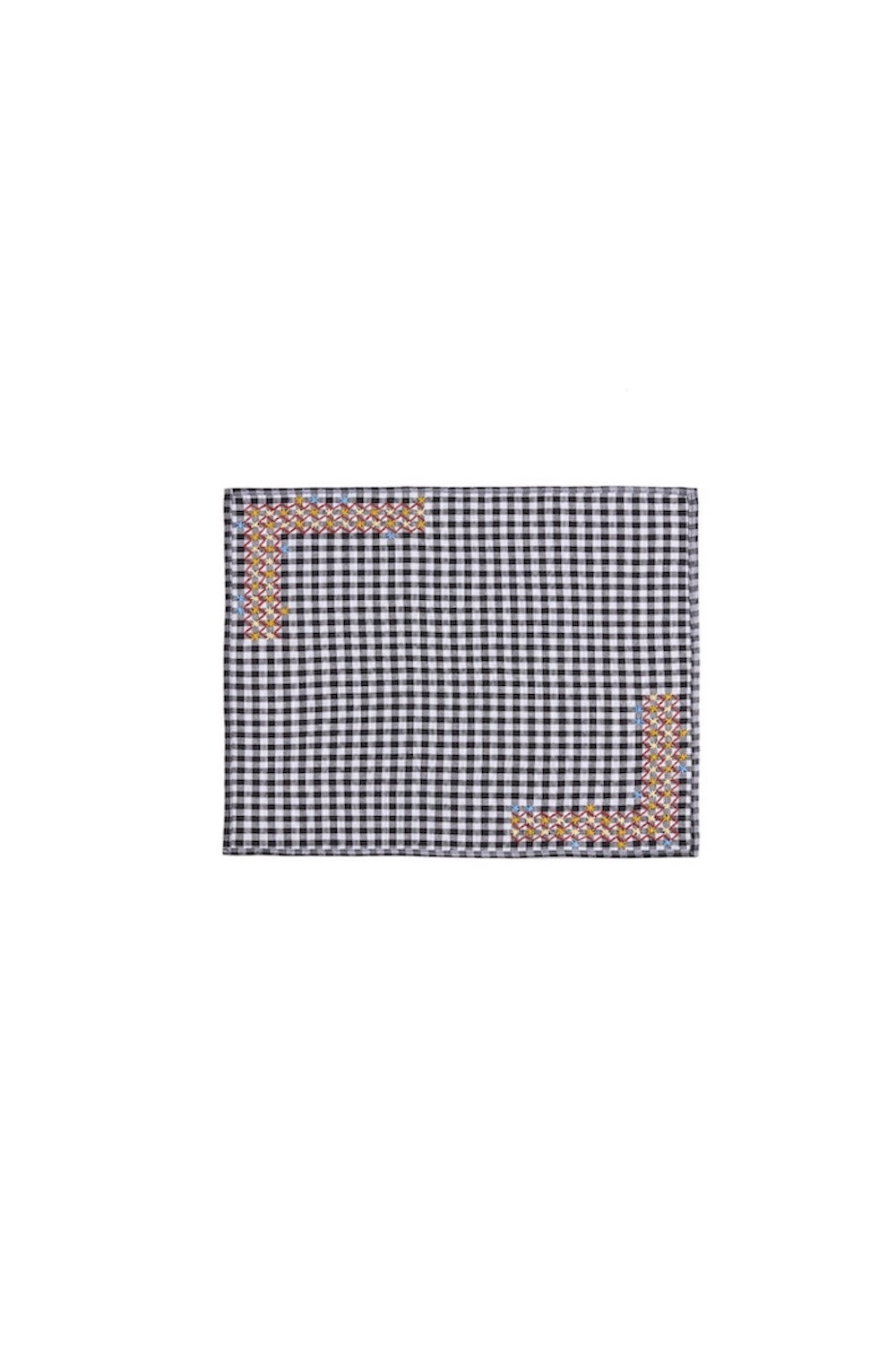 S/2 Estrellas Embroidered Placemat - Black
